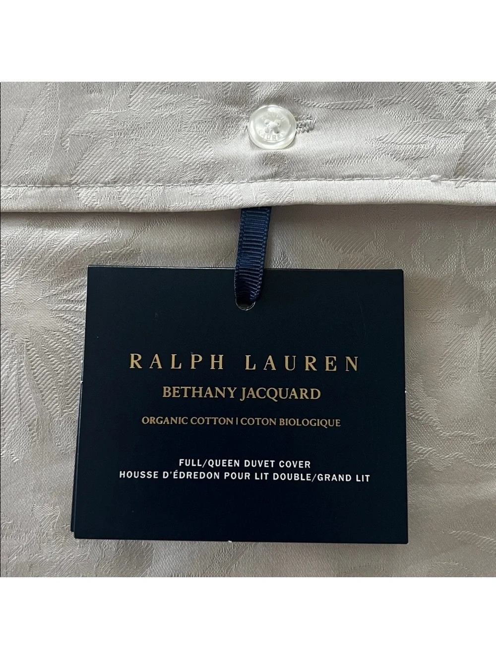 Ralph Lauren Home Organic Cotton Bethany Jacquard Silver Queen Duvet Cover, NWT